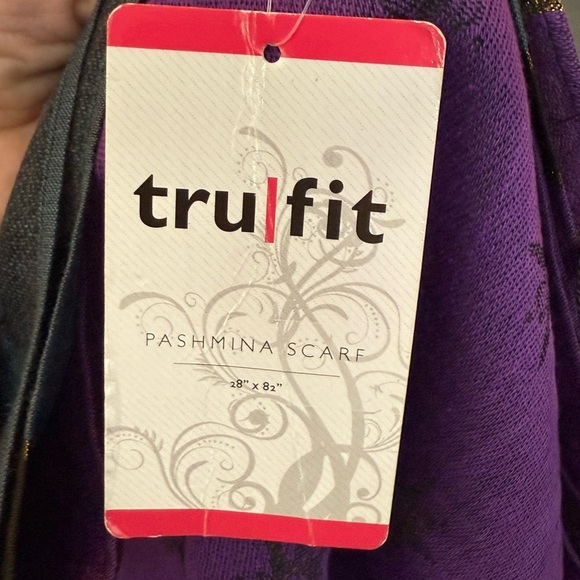 Tru-Fit Pashmina 100% Acrylic Scarf NWT 28"x82" Purple Blue Black & Gold - Picture 7 of 7